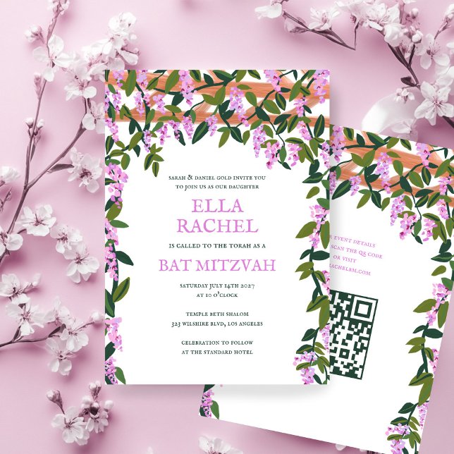 Invitation Wisteria Custom B'nai Bat Bar Mitzvah QR Code Girl (Wisteria Custom B'nai Bat Bar Mitzvah QR Code Invitation Girl Modern 
)