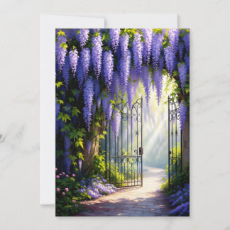 Invitation Wisteria vine on nostalgic, victorian garden gate