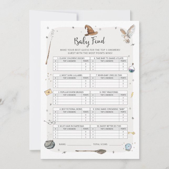 Invitation Wizard Baby shower Baby Trivia Jeu (Devant)