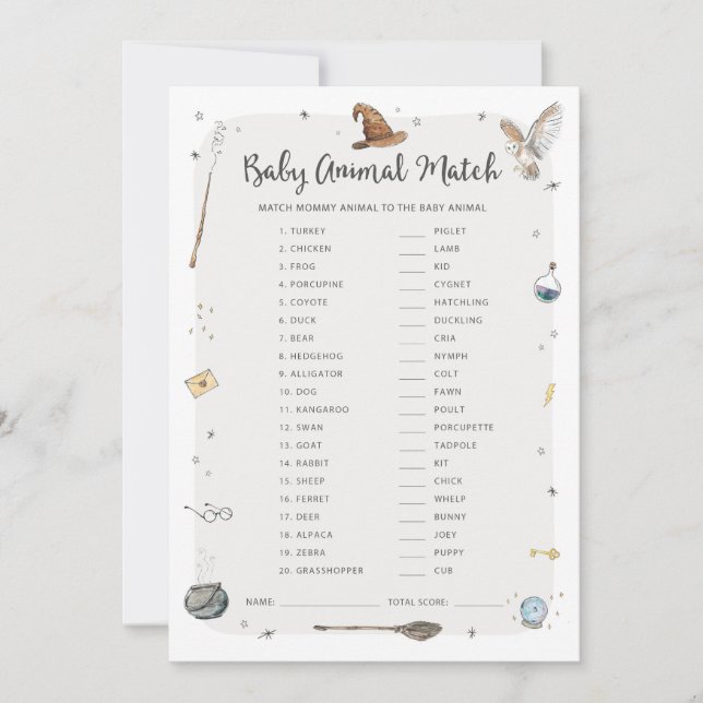 Invitation Wizard Baby shower Bébé Animal Match Jeu (Devant)