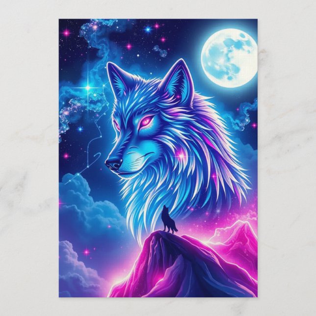 Invitation Wolf Galaxy Stars Cosmic Birthday Party (Devant)