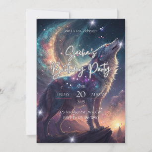 Invitation Wolf Galaxy Stars Cosmique fête d'anniversaire