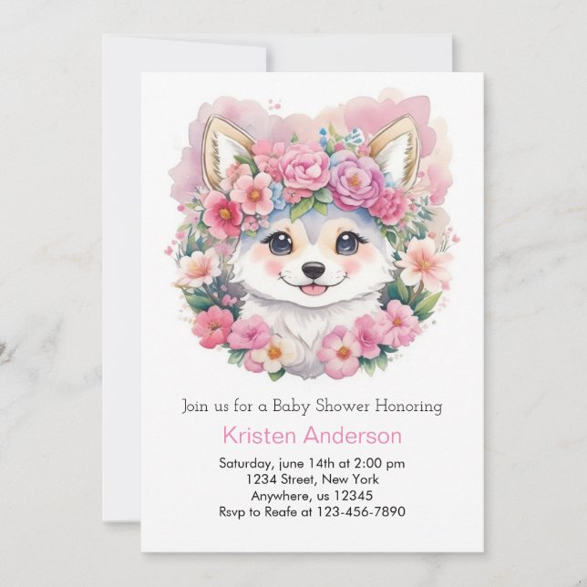 Invitation Wolf Whispers : Baby shower de fille (Devant)