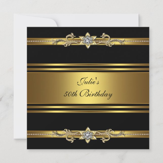 Invitation Womans Black Gold 50e fête d'anniversaire (Devant)