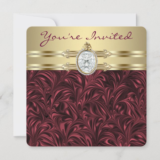 Invitation Womans Bourgogne Vin et Gold Anniversaire (Devant)