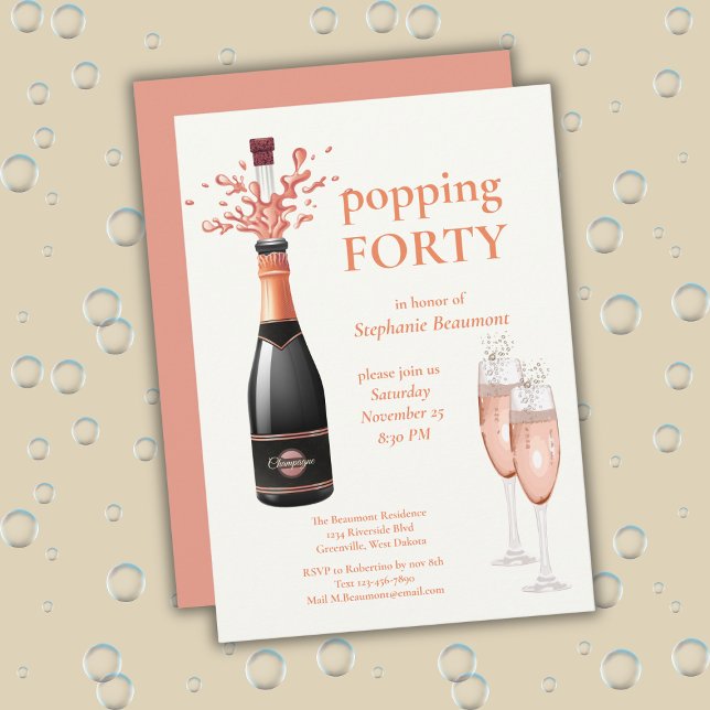 Invitation Woman's Funny Popping Champagne 40th Birthday (Créateur téléchargé)
