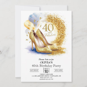 Invitation Women Editable Digital Gold 40e anniversaire