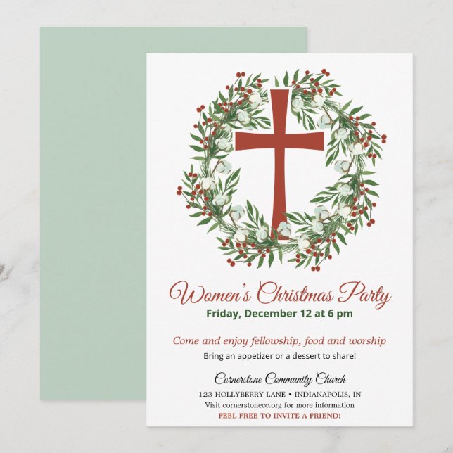 Invitation Women's Church Christmas Party Wreath (Devant / Derrière)