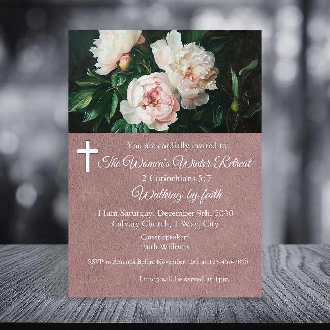 Invitation Women's Winter Retreat Pink Floral Church (Créateur téléchargé)