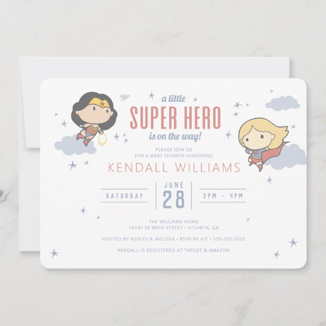 Invitation Wonder Woman & Supergirl | Baby shower Super Hero (Devant)