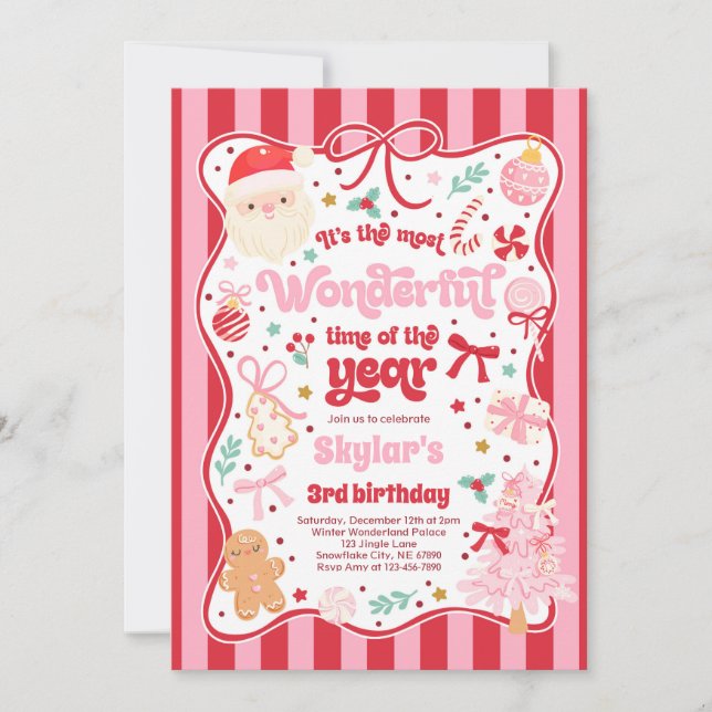 Invitation Wonderful Time Of The Year Christmas Bow Birthday (Devant)