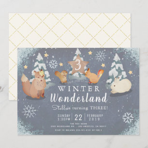 Invitation Wonderland d'hiver Bois Animaux Anniversaire