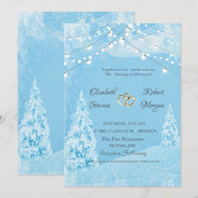 Invitation Wonderland d'hiver, Mariage d'arbre à pin (Devant / Derrière)