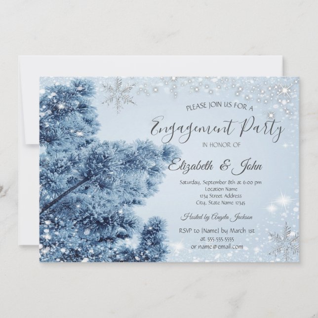 Invitation Wonderland d'hiver, neige, Snowflakes Fiançailles (Devant)