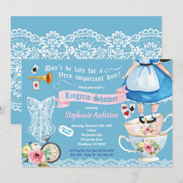 Invitation Wonderland lingerie douche nuptiale douche rose bl (Devant / Derrière)