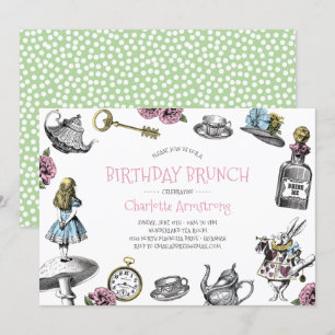 Invitation Wonderland Pink and Green Birthday Brunch