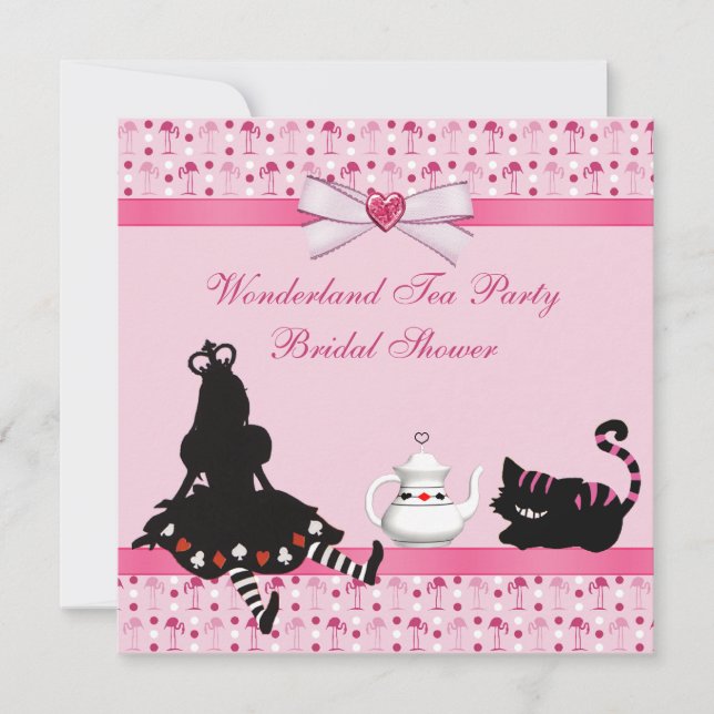 Invitation Wonderland Tea Party Flamants roses roses Fête de  (Devant)