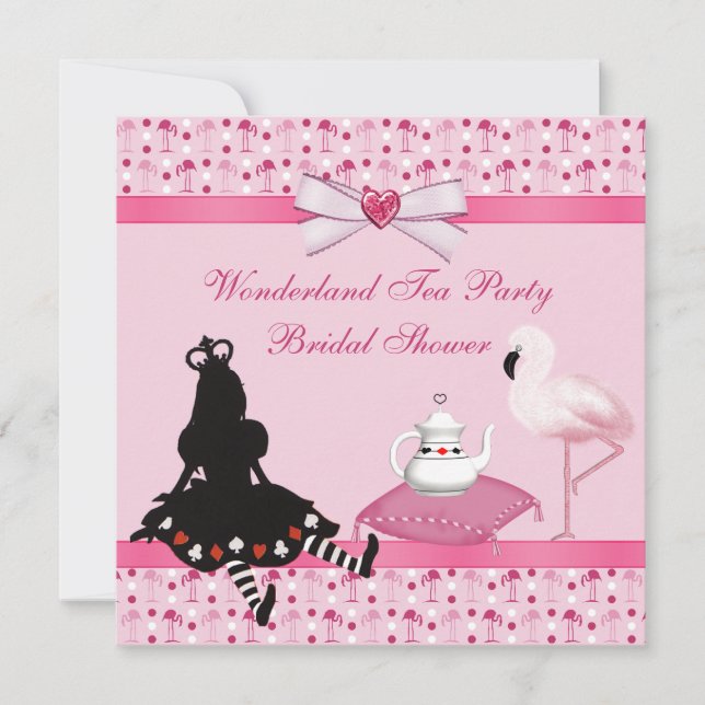 Invitation Wonderland Tea Party Flamants roses roses Fête de  (Devant)