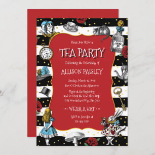 Invitation Wonderland Tea Party Whimsical Red