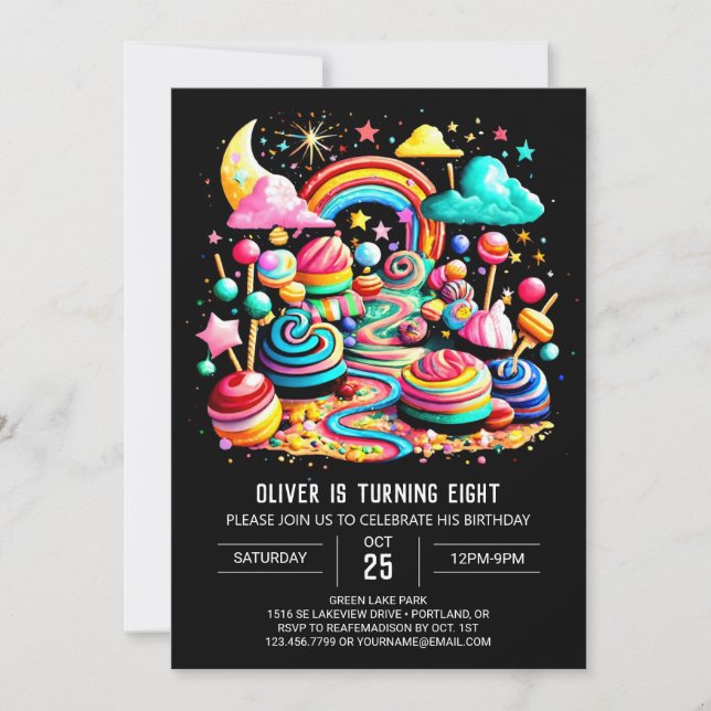 Invitation Wonderland Whimsy Candy Anniversaire (Devant)