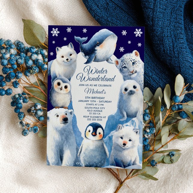 Invitation Wonderland Winter Animaux arctiques Anniversaire d (Créateur téléchargé)