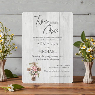 Invitation Wood Christian Two Become One Wedding
