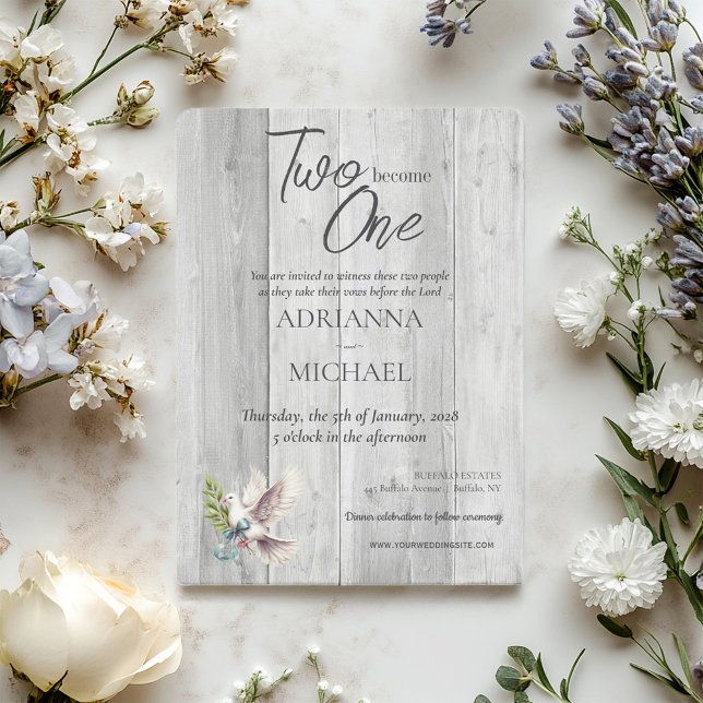 Invitation Wood Christian Two Deviens un avec Dove (Créateur téléchargé)