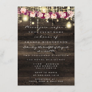Invitation Wood Rustic Gold Lumières Jar Mariage de la mariée