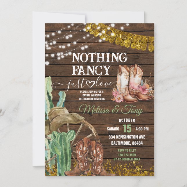 Invitation Wood Western Nothing Fancy Just Love Mariage (Devant)