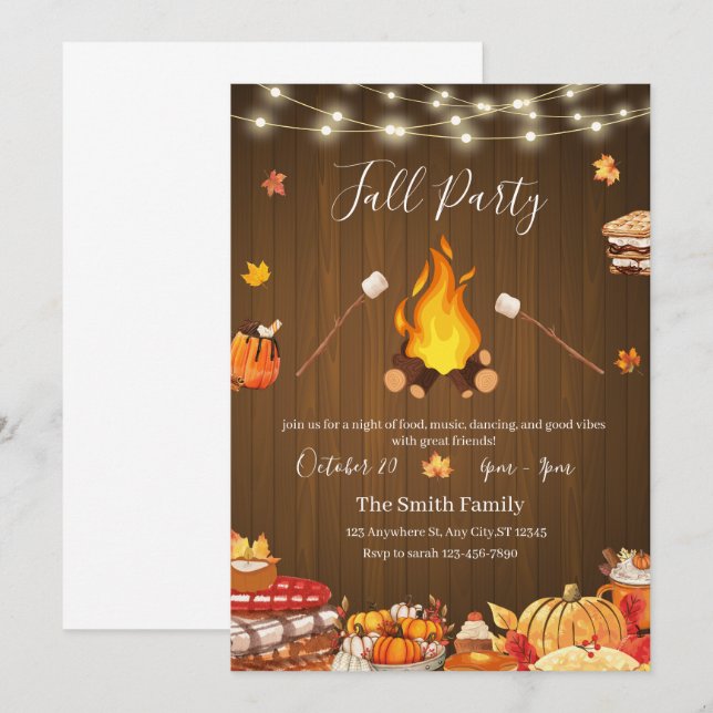Invitation wooden thanksgiving gathering party  (Devant / Derrière)