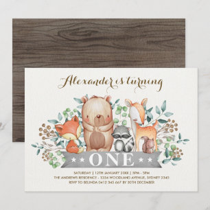 Invitation Woodland 1er anniversaire  Animaux de forêt lunair