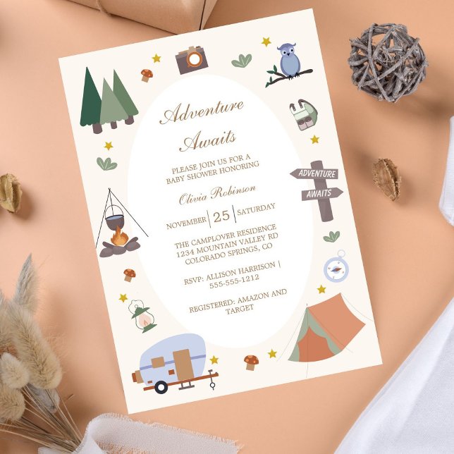 Invitation Woodland Adventure Attend le Baby shower de campin (Créateur téléchargé)