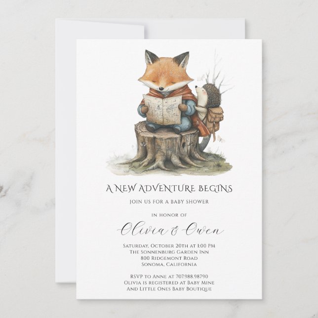 Invitation Woodland Adventure Baby Shower (Devant)