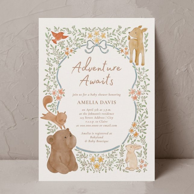 Invitation Woodland Animals Adventure Await Boy Baby shower (Créateur téléchargé)