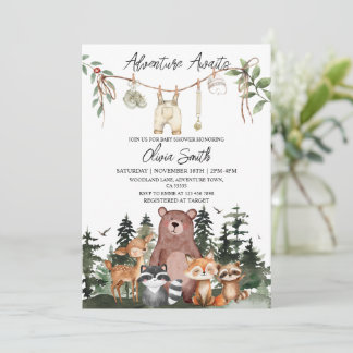 Invitation Woodland Animals Adventure Awaits Baby Shower