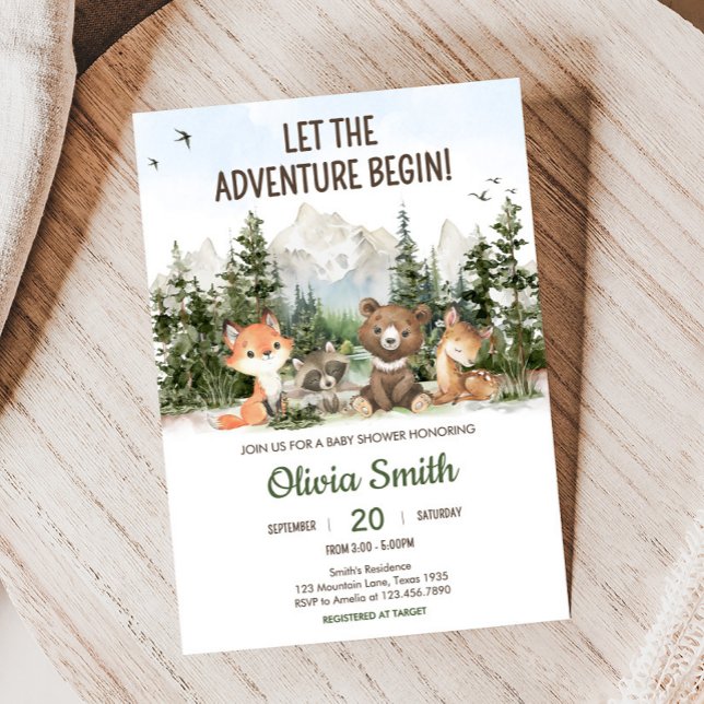 Invitation Woodland Animals Adventure Baby Shower (Woodland Animals Adventure Baby Shower Invitation)
