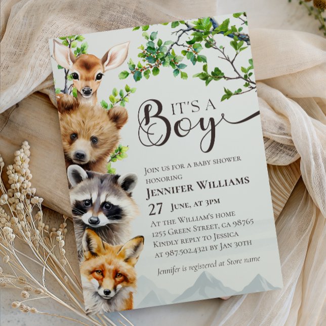 Invitation Woodland Animals Greenery It’s a Boy Baby Shower (Créateur téléchargé)