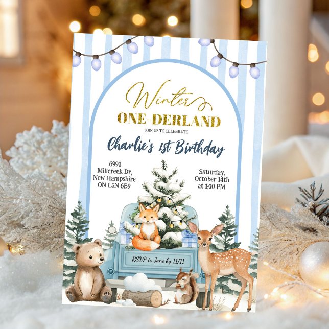 Invitation Woodland Animals Winter Onederland First Birthday (Créateur téléchargé)