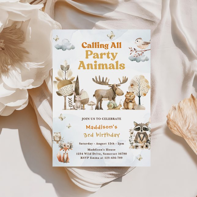 Invitation Woodland Animaux 3e fête d'anniversaire (Créateur téléchargé)