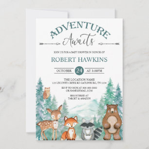 Invitation Woodland Animaux Aventure Await Baby shower Invi