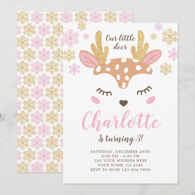 Invitation Woodland, Anniversaire des Cerfs (Devant / Derrière)