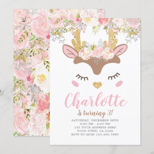 Invitation Woodland, anniversaire du Cerf de fleurs