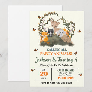 Invitation Woodland appelle tous les animaux de fête fête fêt