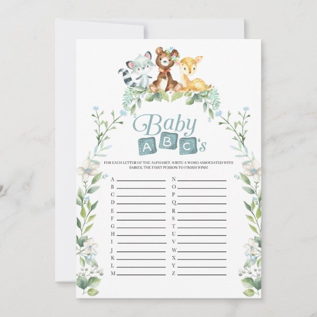 Invitation Woodland Baby shower Baby ABC's Game (Devant)