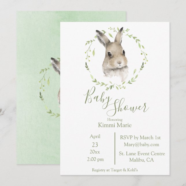 Invitation Woodland Baby shower Forêt Aquarelle Garçon fille (Devant / Derrière)