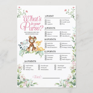 Invitation Woodland Baby shower What's In Your Purse Game