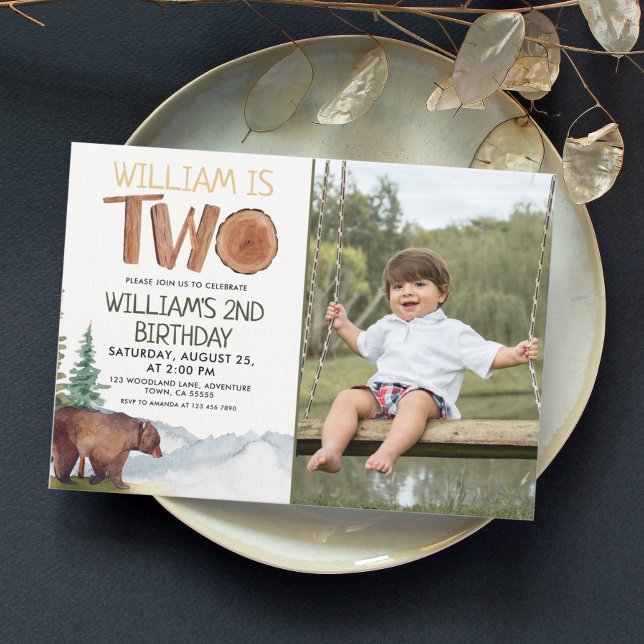 Invitation Woodland Bear 2nd Birthday Boys (Créateur téléchargé)