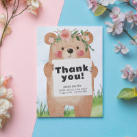 Woodland Bear Baby girl Shower Gratitude merci