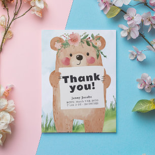 Invitation Woodland Bear Baby girl Shower Gratitude merci
