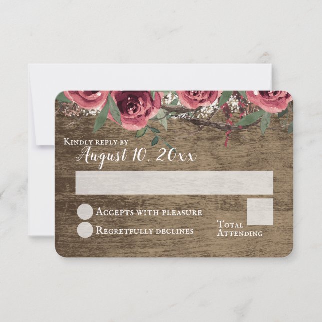 Invitation Woodland Bourgogne Fleurs Rustique Mariage de la g (Devant)